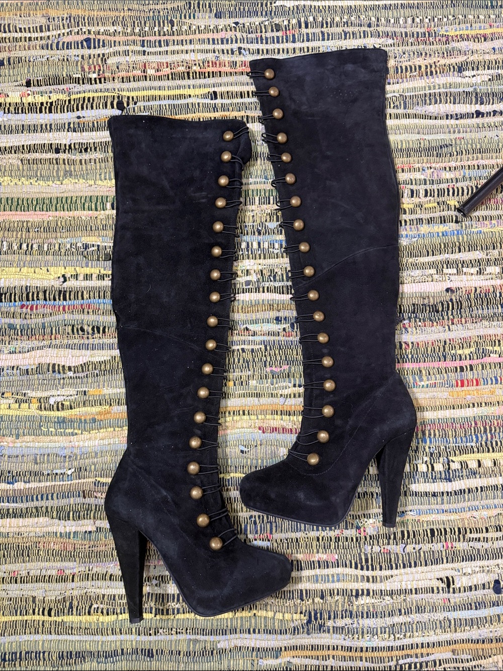 Jeffrey Campbell Black Suede Over-the-Knee Button-Front Boots
